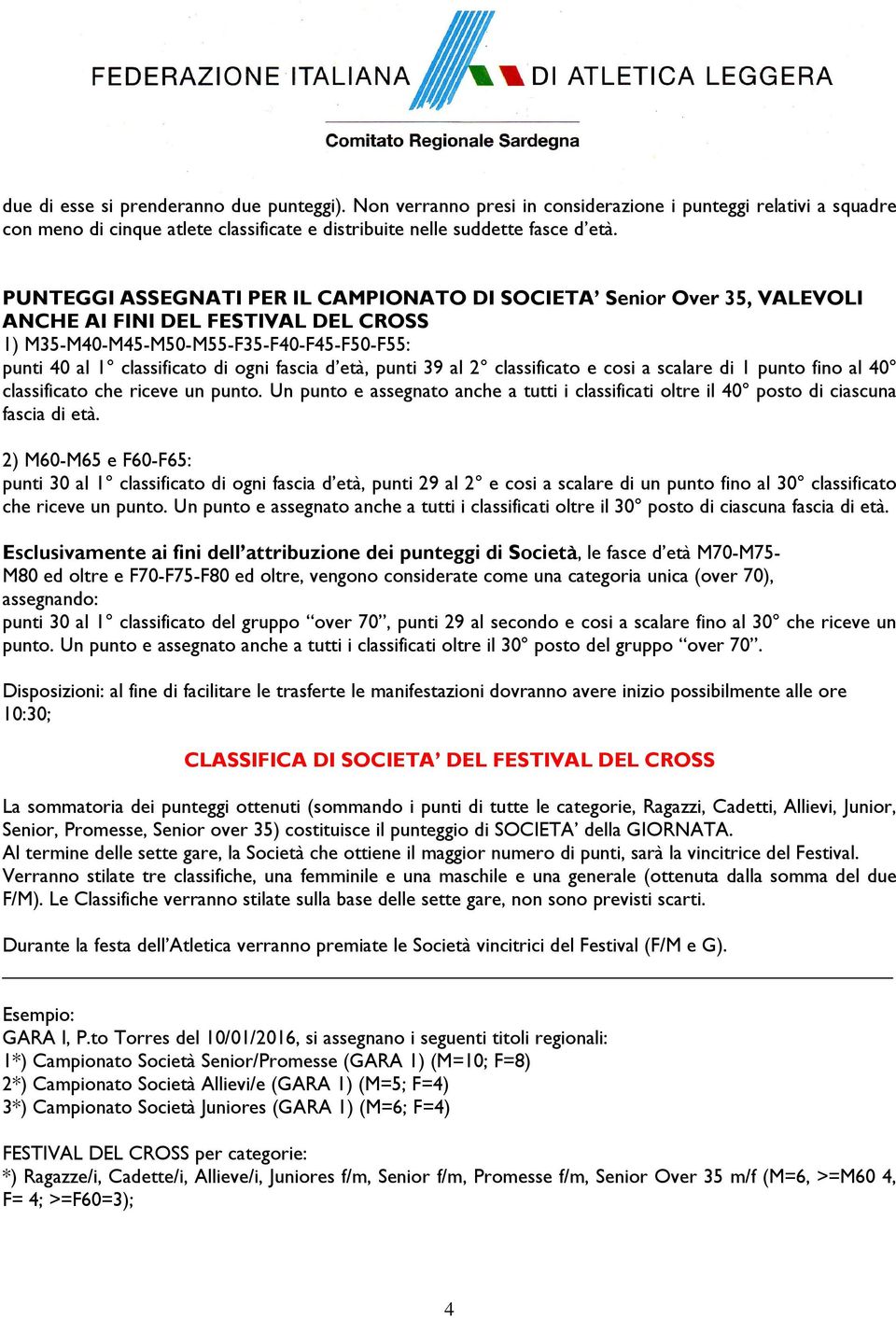 età, punti 39 al 2 classificato e cosi a scalare di 1 punto fino al 40 classificato che riceve un punto. Un punto e assegnato anche a tutti i classificati oltre il 40 posto di ciascuna fascia di età.