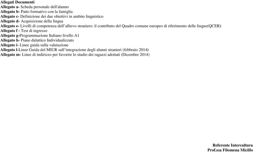 ingresso Allegato g-programmazione Italiano livello A1 Allegato h- Piano didattico Individualizzato Allegato i- Linee guida sulla valutazione Allegato l-linee Guida del MIUR sull