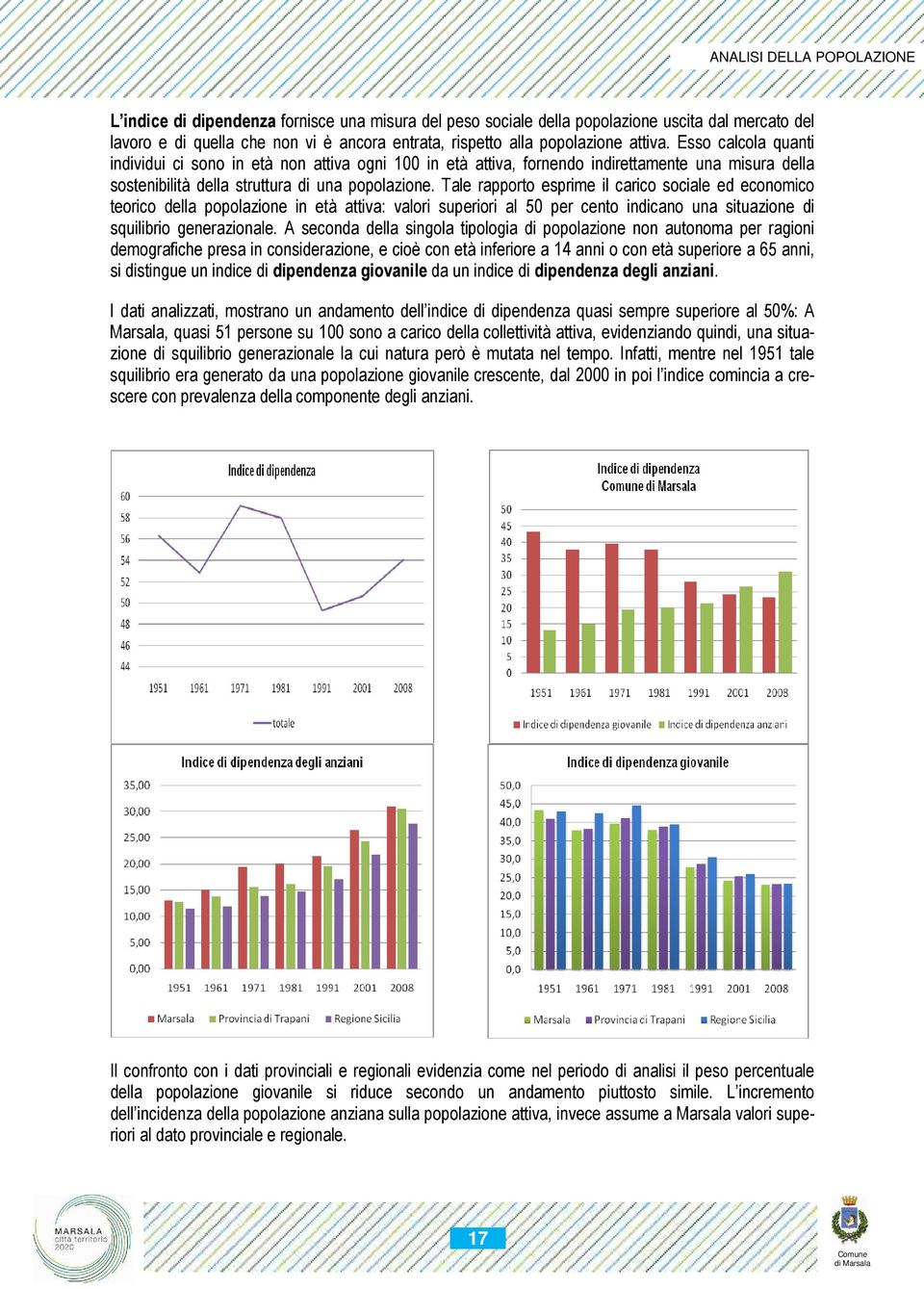 Tale rapporto esprime il carico sociale ed economico teorico della popolazione in età attiva: valori superiori al 50 per cento indicano una situazione di squilibrio generazionale.