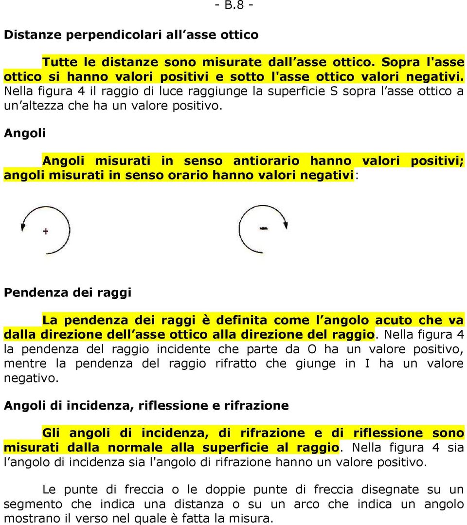 Angoli Angoli misurati in senso antiorario hanno valori positivi; angoli misurati in senso orario hanno valori negativi: Pendenza dei raggi La pendenza dei raggi è definita come l angolo acuto che va