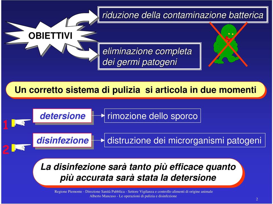 disinfezione rimozione dello sporco distruzione dei microrganismi patogeni La La