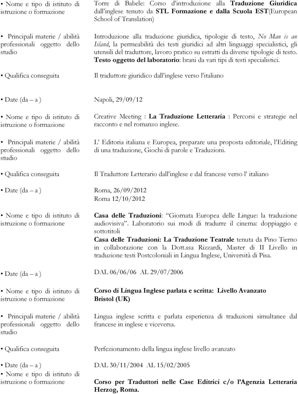 tipologie di testo. Testo oggetto del laboratorio: brani da vari tipi di testi specialistici.