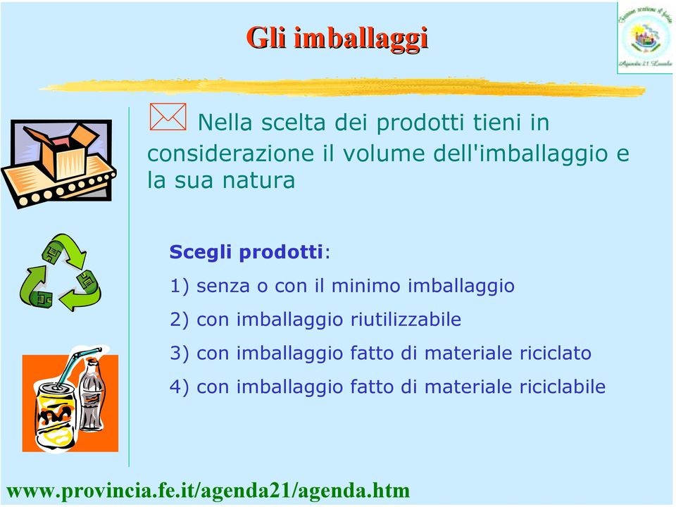 il minimo imballaggio 2) con imballaggio riutilizzabile 3) con