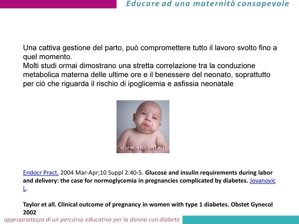 per ciò che riguarda il rischio di ipoglicemia e asfissia neonatale Endocr Pract. 2004 Mar-Apr;10 Suppl 2:40-5.