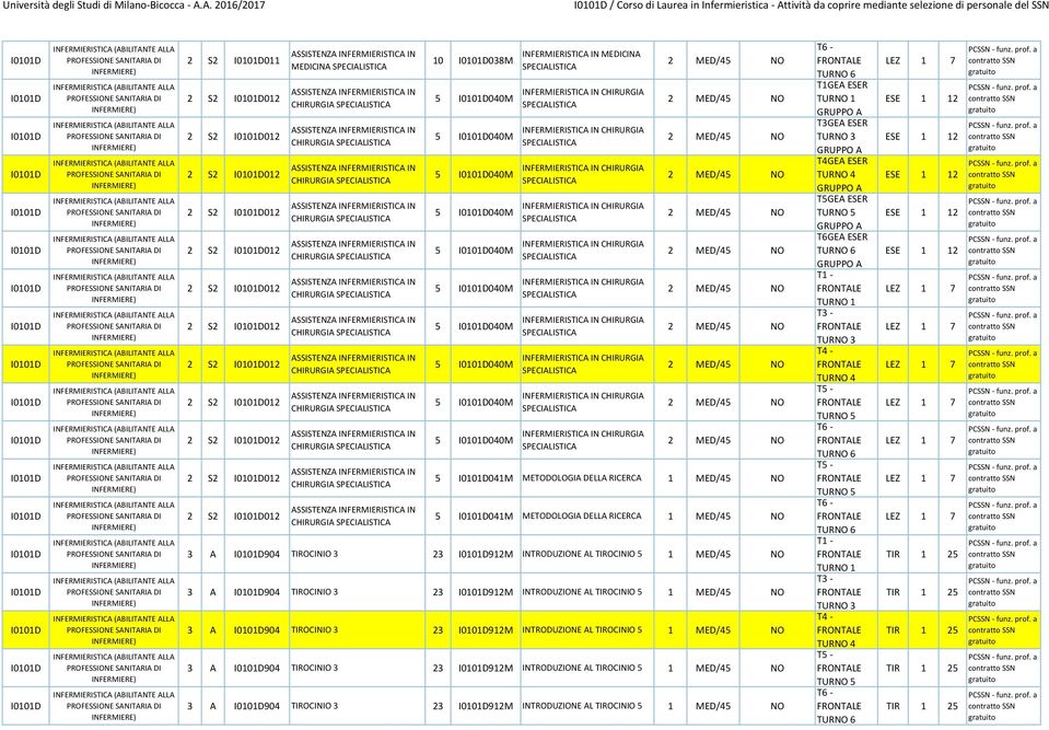 5 040M 5 040M 5 040M 5 040M 5 040M 5 041M METODOLOGIA DELLA RICERCA 5 041M METODOLOGIA DELLA RICERCA 3 A 904 TIROCINIO 3 23 912M INTRODUZIONE AL TIROCINIO 5 3 A 904 TIROCINIO 3 23 912M