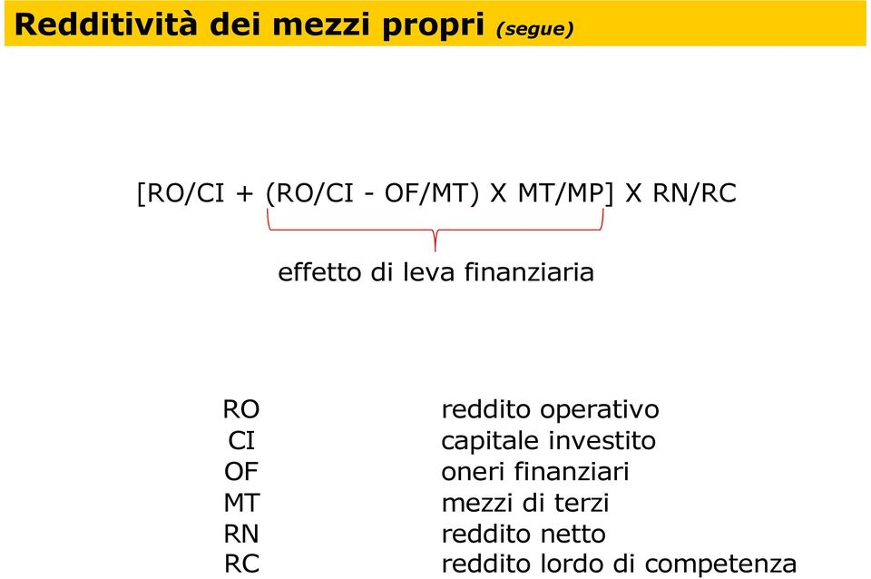 OF MT RN RC reddito operativo capitale investito oneri