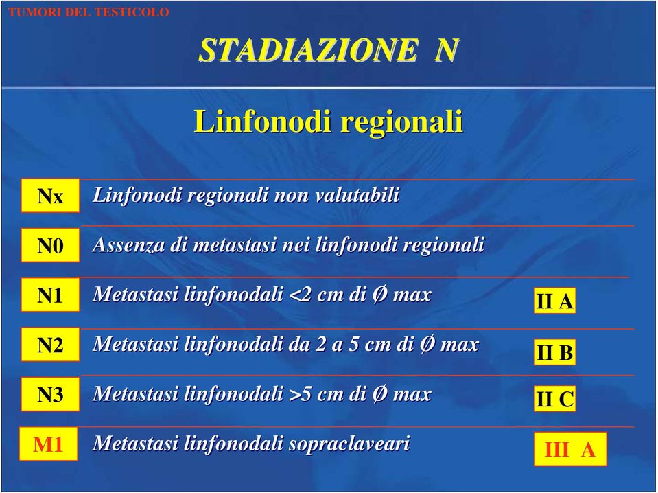 linfonodali <2 cm di Ø max Metastasi linfonodali da 2 a 5 cm di Ø max