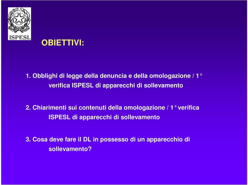 ISPESL di apparecchi di sollevamento 2.