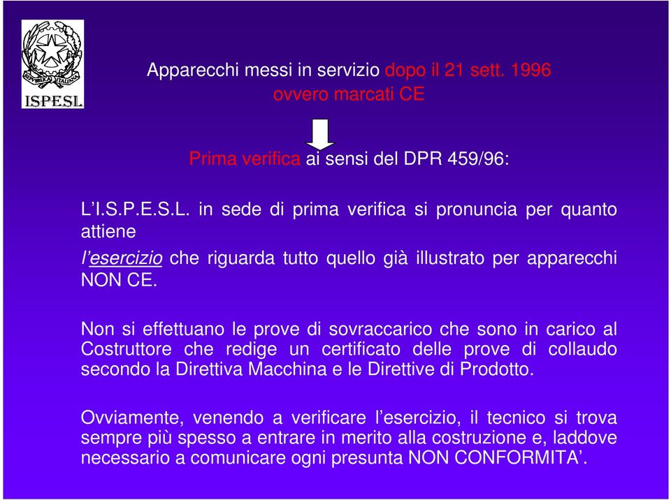 Non si effettuano le prove di sovraccarico che sono in carico al Costruttore che redige un certificato delle prove di collaudo secondo la Direttiva Macchina