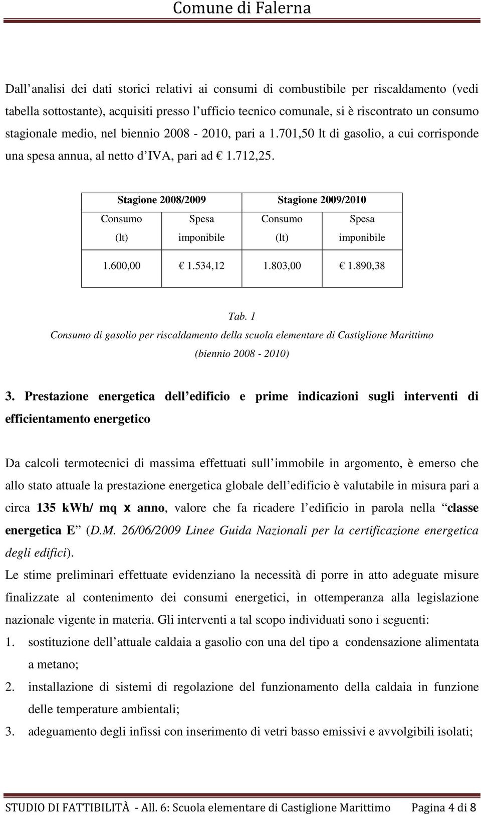 Stagione 2008/2009 Stagione 2009/2010 Consumo (lt) Spesa imponibile Consumo (lt) Spesa imponibile 1.600,00 1.534,12 1.803,00 1.890,38 Tab.