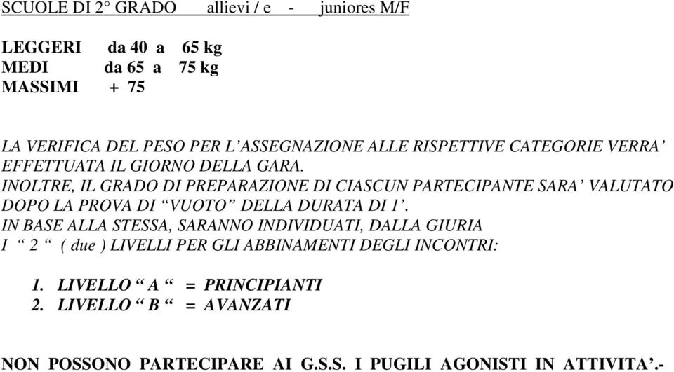 INOLTRE, IL GRADO DI PREPARAZIONE DI CIASCUN PARTECIPANTE SARA VALUTATO DOPO LA PROVA DI VUOTO DELLA DURATA DI 1.