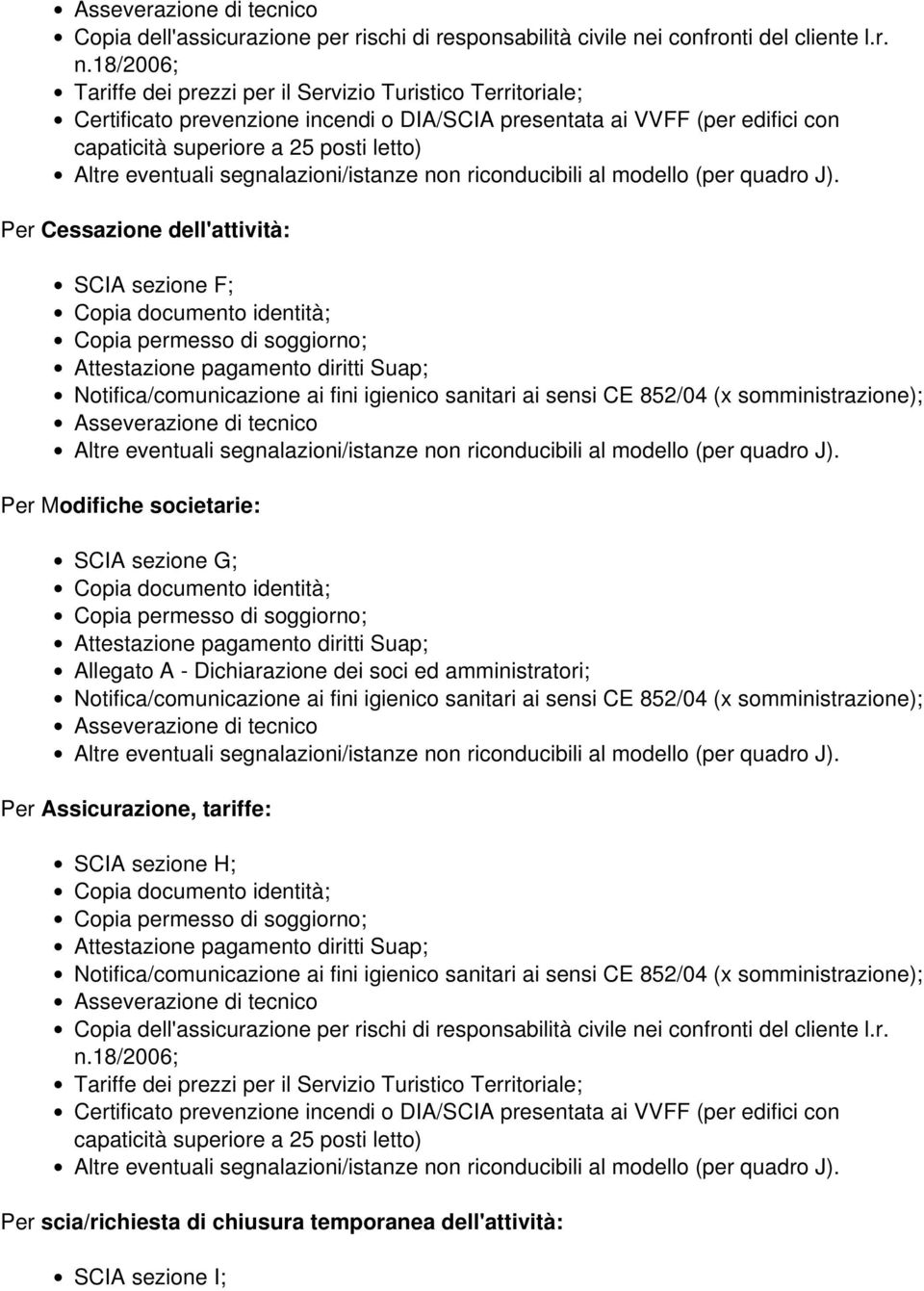 Assicurazione, tariffe: SCIA sezione H; Per