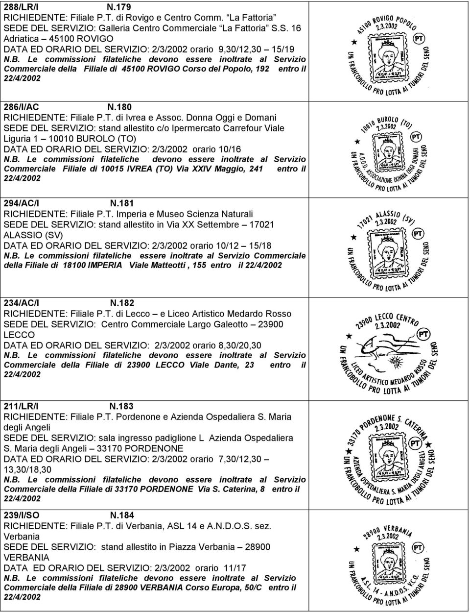 180 RICHIEDENTE: Filiale P.T. di Ivrea e Assoc.