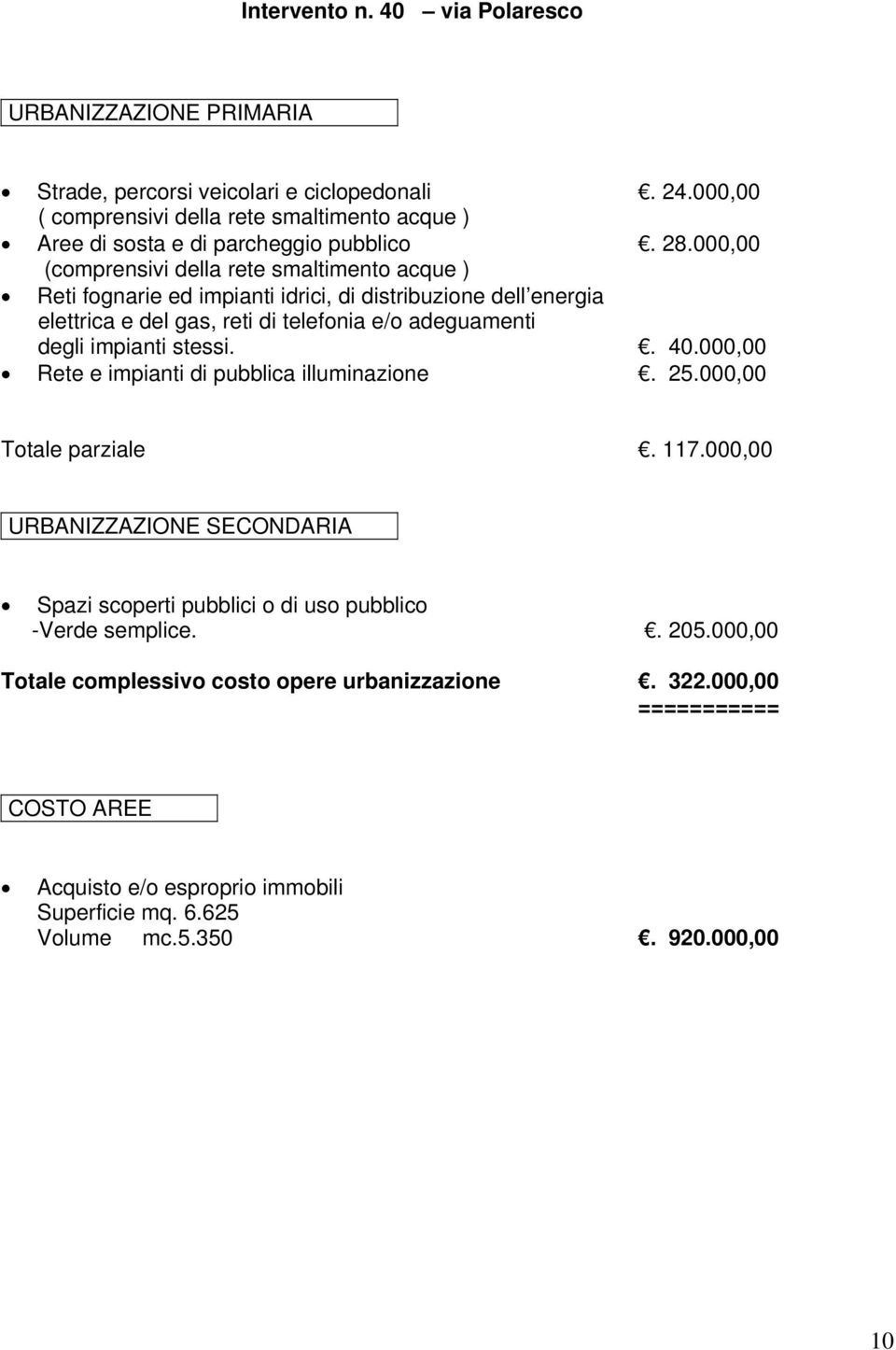 000,00 Rete e impianti di pubblica illuminazione. 25.000,00 Totale parziale. 117.