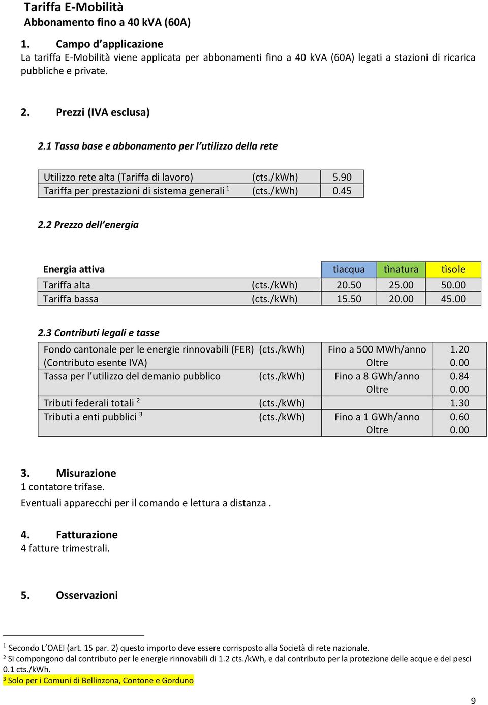 2 Prezzo dell energia Energia attiva tìacqua tìnatura tìsole Tariffa alta (cts./kwh) 20.50 25.00 5 Tariffa bassa (cts./kwh) 15.50 2 45.00 2.