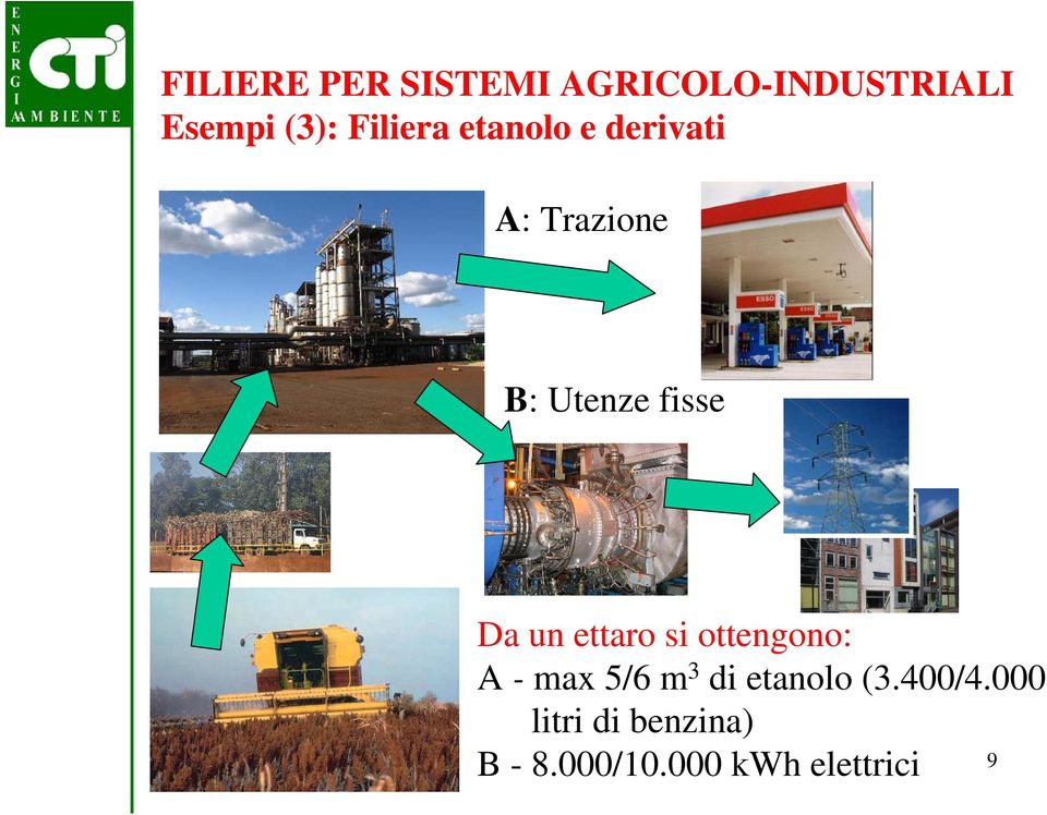 Da un ettaro si ottengono: A - max 5/6 m 3 di etanolo (3.