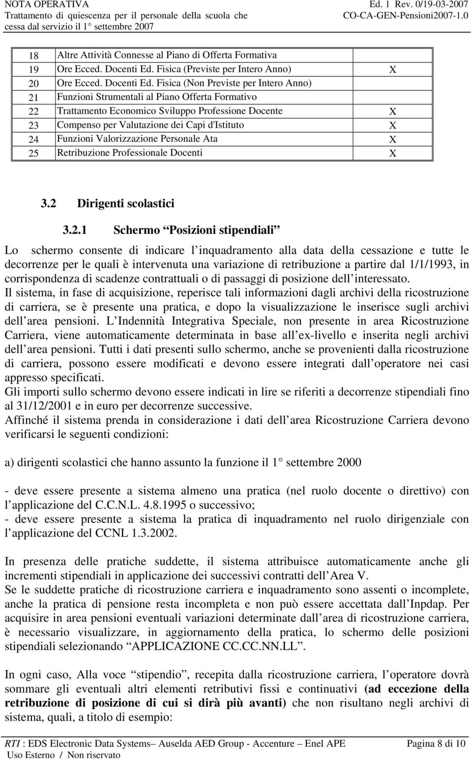 Fisica (Non Previste per Intero Anno) 21 Funzioni Strumentali al Piano Offerta Formativo 22 Trattamento Economico Sviluppo Professione Docente X 23 Compenso per Valutazione dei Capi d'istituto X 24