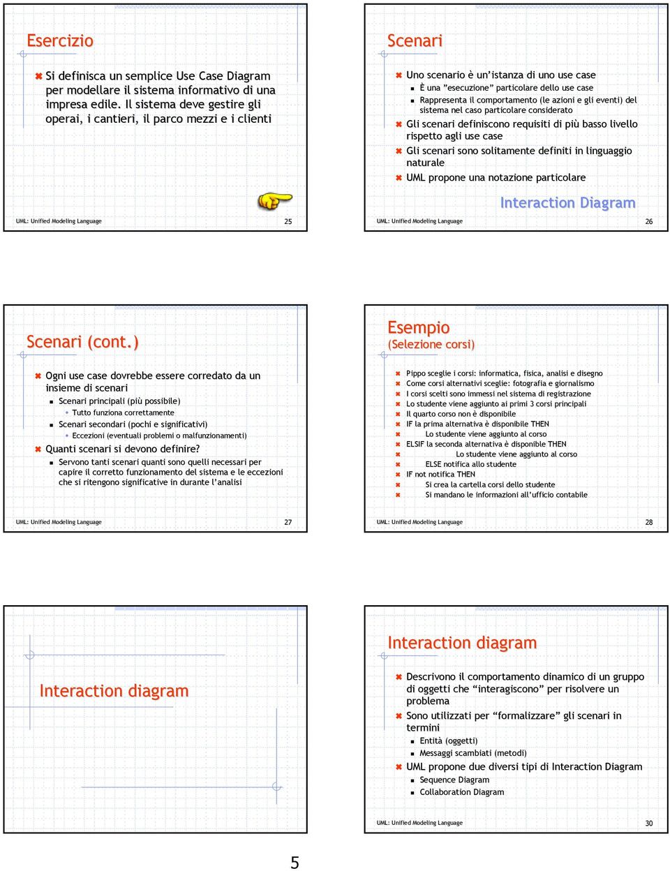 azioni e gli eventi) del sistema nel caso particolare considerato Gli scenari definiscono requisiti di più basso livello rispetto agli use case Gli scenari sono solitamente definiti in linguaggio