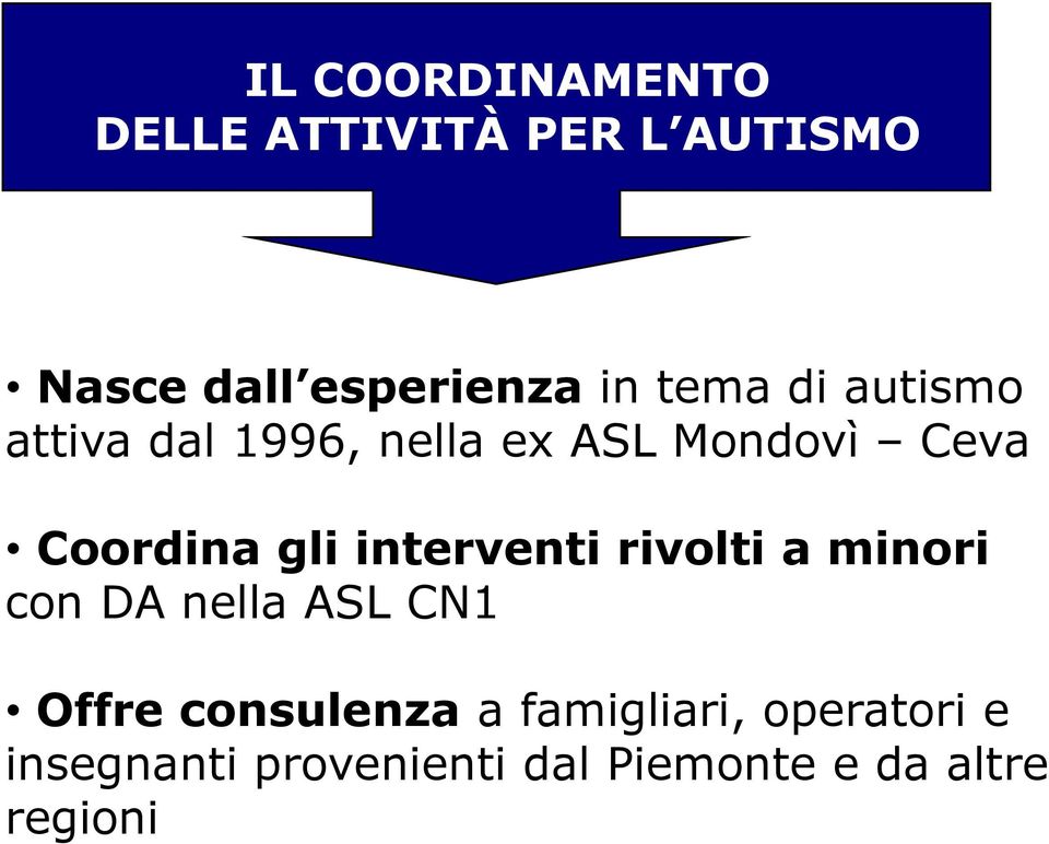 interventi rivolti a minori con DA nella ASL CN1 Offre consulenza a