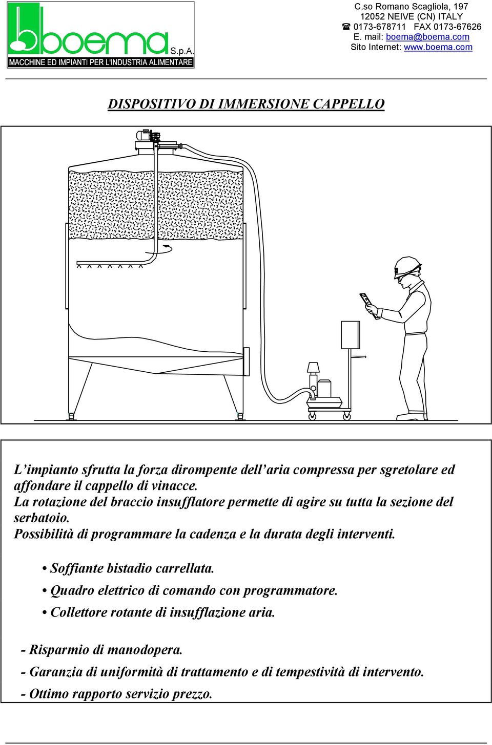 Possibilità di programmare la cadenza e la durata degli interventi. Soffiante bistadio carrellata.