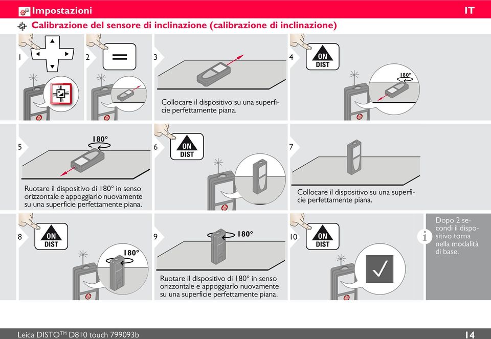 5 180 6 7 Ruotare l dspostvo d 180 n senso orzzontale e appoggarlo nuovamente su una superfce  8 9 180 180 Collocare l dspostvo