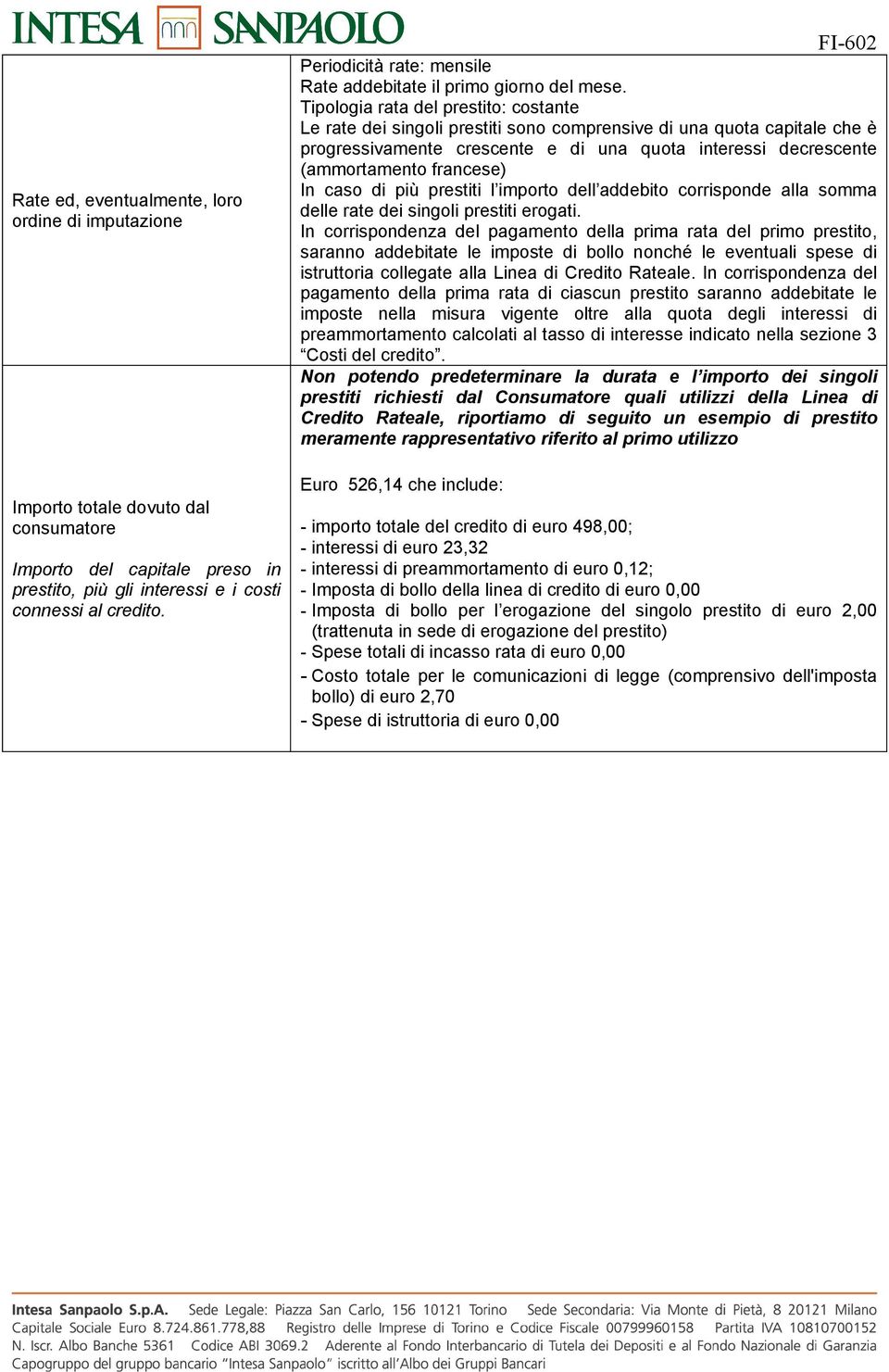 Tipologia rata del prestito: costante Le rate dei singoli prestiti sono comprensive di una quota capitale che è progressivamente crescente e di una quota interessi decrescente (ammortamento francese)