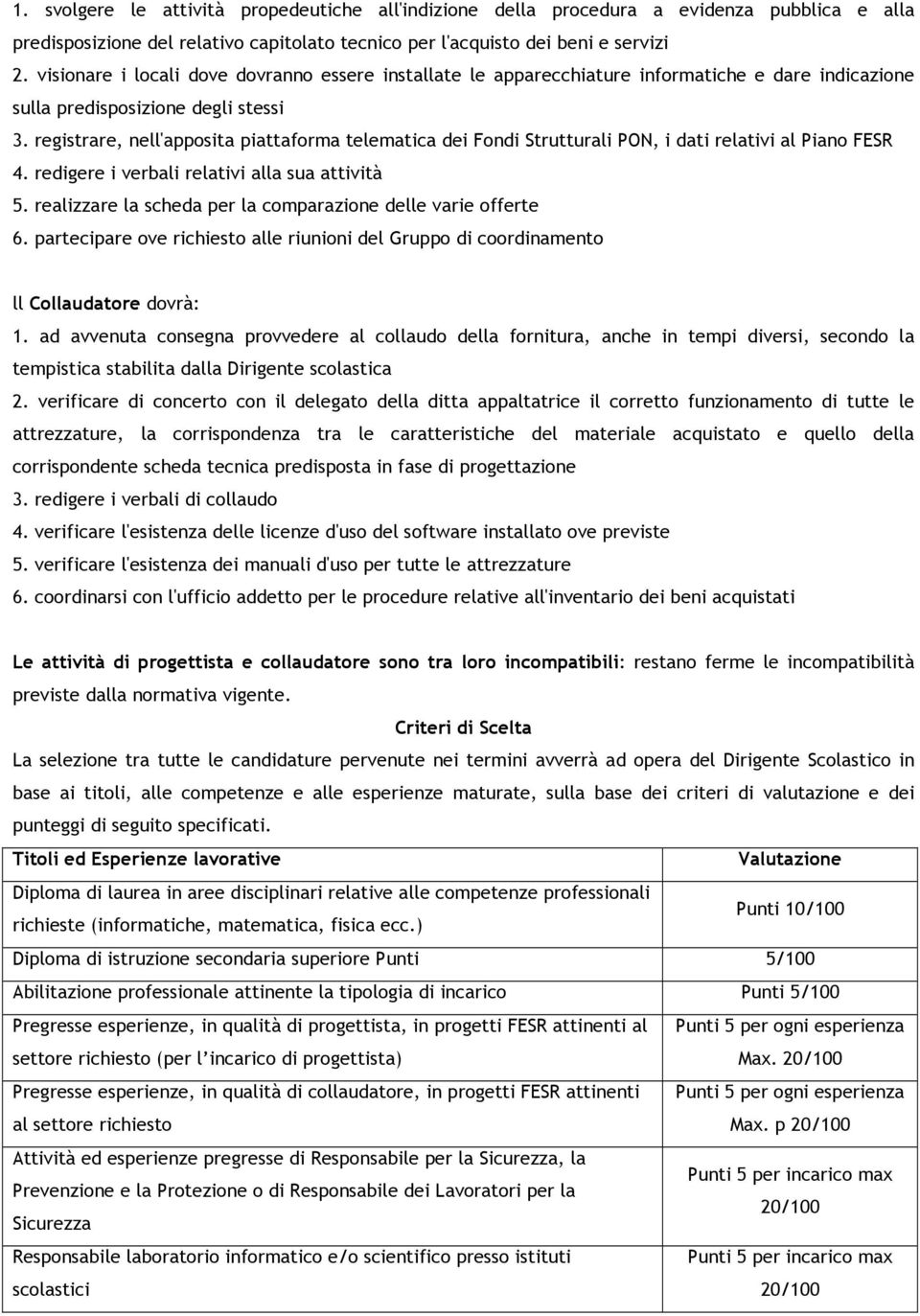 registrare, nell'apposita piattaforma telematica dei Fondi Strutturali PON, i dati relativi al Piano FESR 4. redigere i verbali relativi alla sua attività 5.