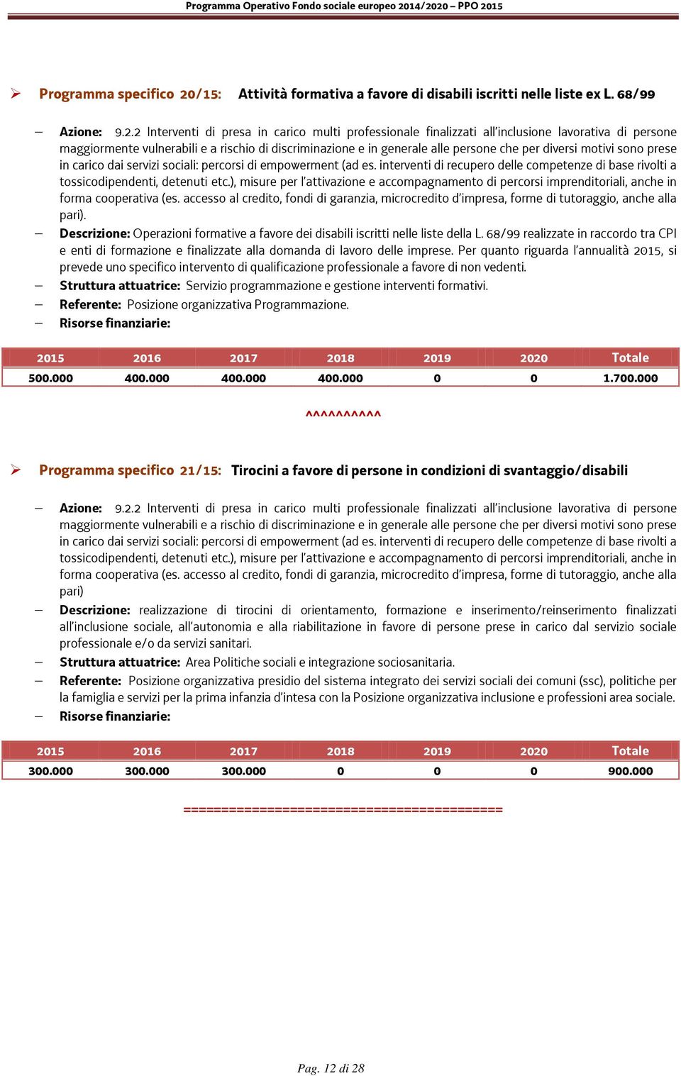 2 Interventi di presa in carico multi professionale finalizzati all inclusione lavorativa di persone maggiormente vulnerabili e a rischio di discriminazione e in generale alle persone che per diversi