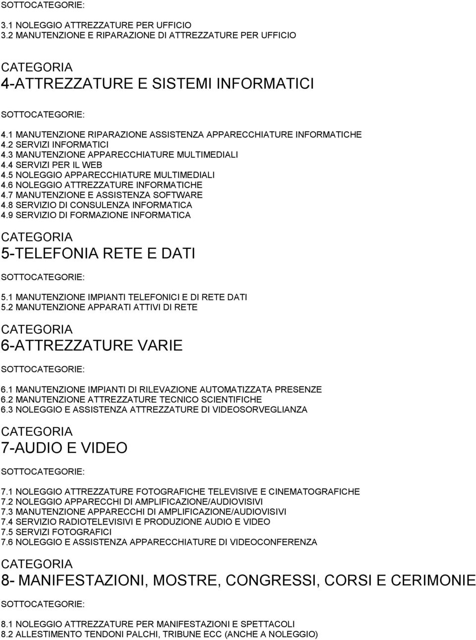 5 NOLEGGIO APPARECCHIATURE MULTIMEDIALI 4.6 NOLEGGIO ATTREZZATURE INFORMATICHE 4.7 MANUTENZIONE E ASSISTENZA SOFTWARE 4.8 SERVIZIO DI CONSULENZA INFORMATICA 4.