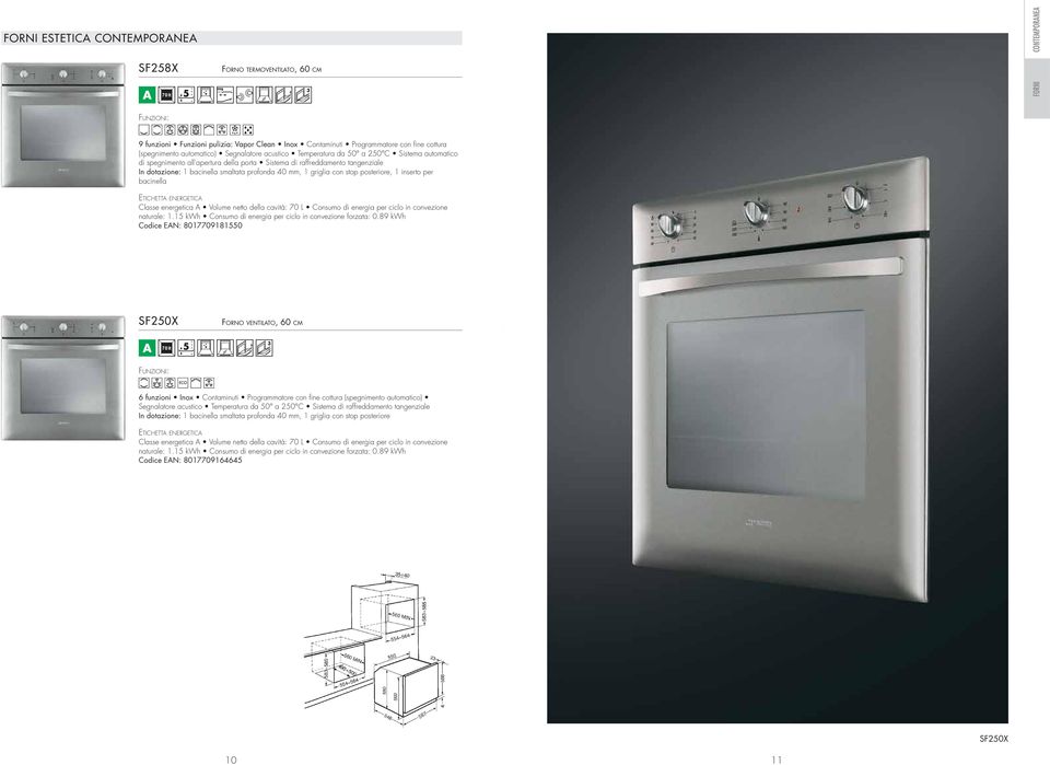 smaltata profonda 40 mm, 1 griglia con stop posteriore, 1 inserto per bacinella Etichetta energetica Classe energetica A Volume netto della cavità: 70 L Consumo di energia per ciclo in convezione