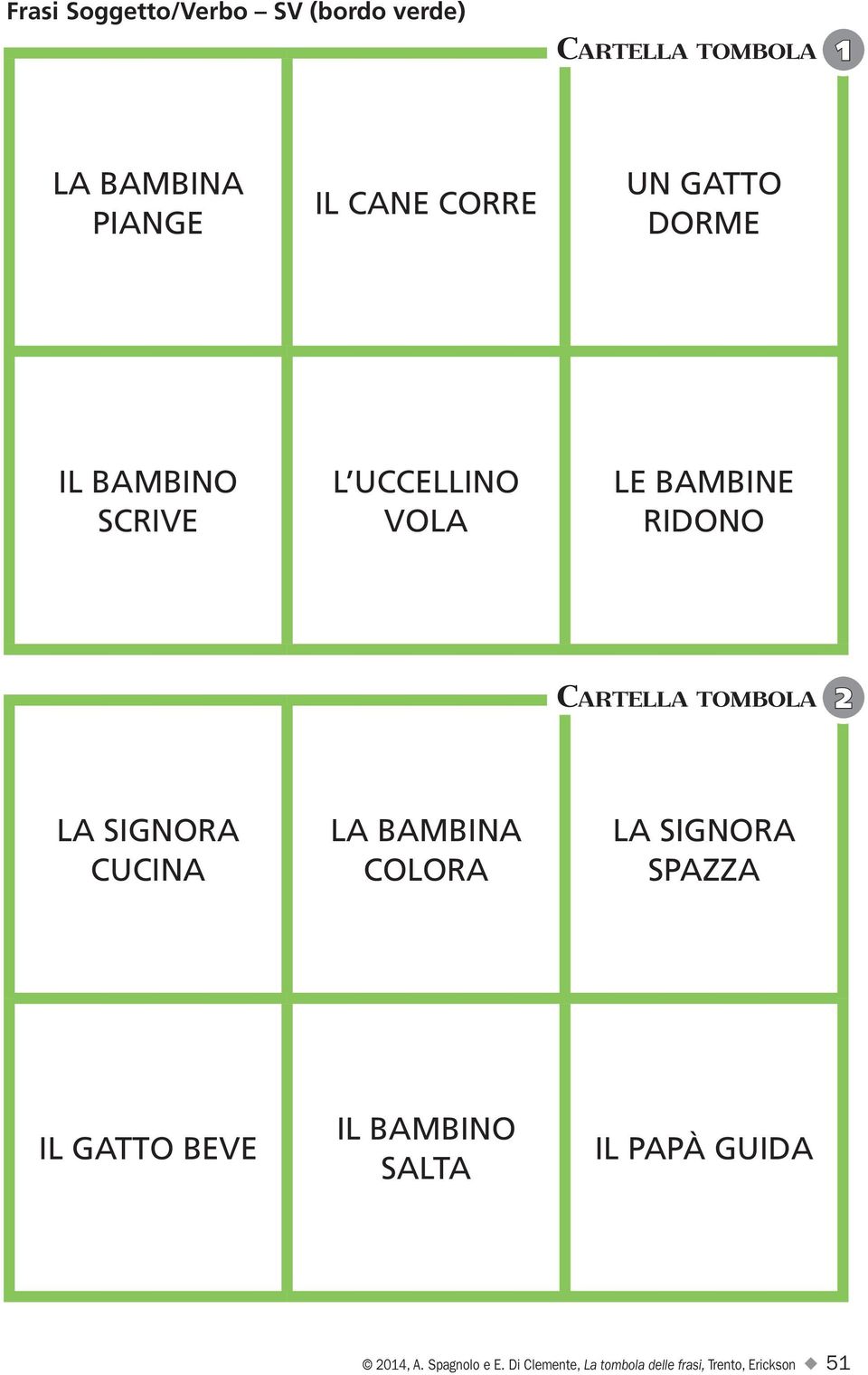 la signora cucina la bambina colora la signora spazza il gatto beve il bambino salta IL