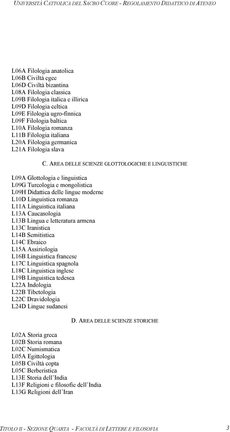 AREA DELLE SCIENZE GLOTTOLOGICHE E LINGUISTICHE L09A Glottologia e linguistica L09G Turcologia e mongolistica L09H Didattica delle lingue moderne L10D Linguistica romanza L11A Linguistica italiana