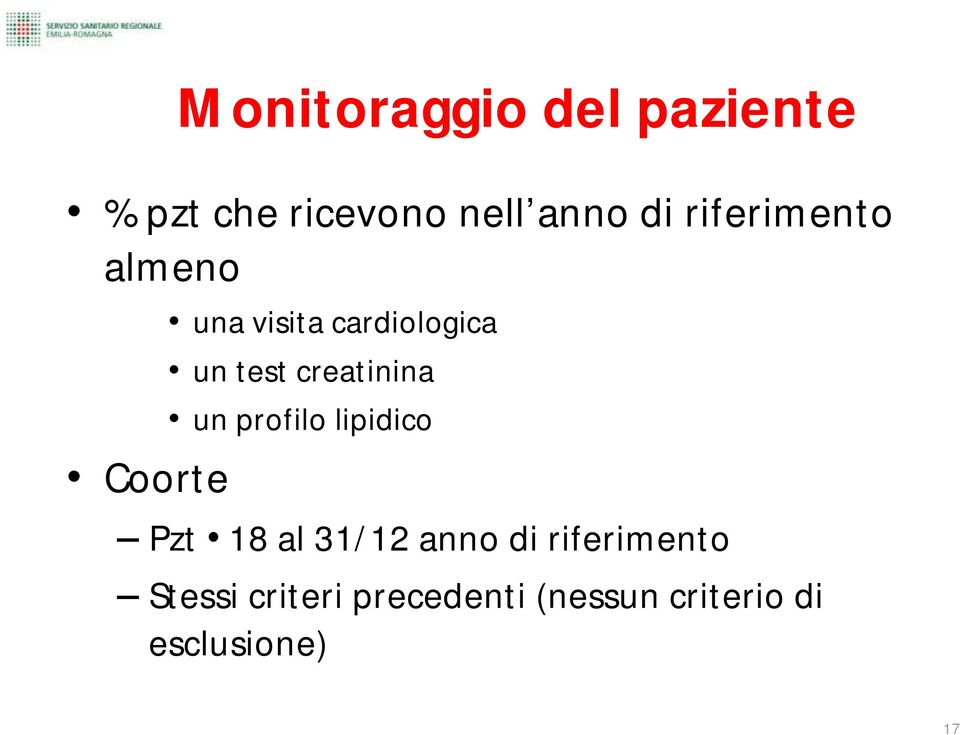 creatinina un profilo lipidico Pzt 18 al 31/12 anno di