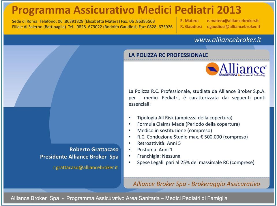 Claims Made(Periodo della copertura) Medico in sostituzione (compreso) R.C. Conduzione Studio max. 500.