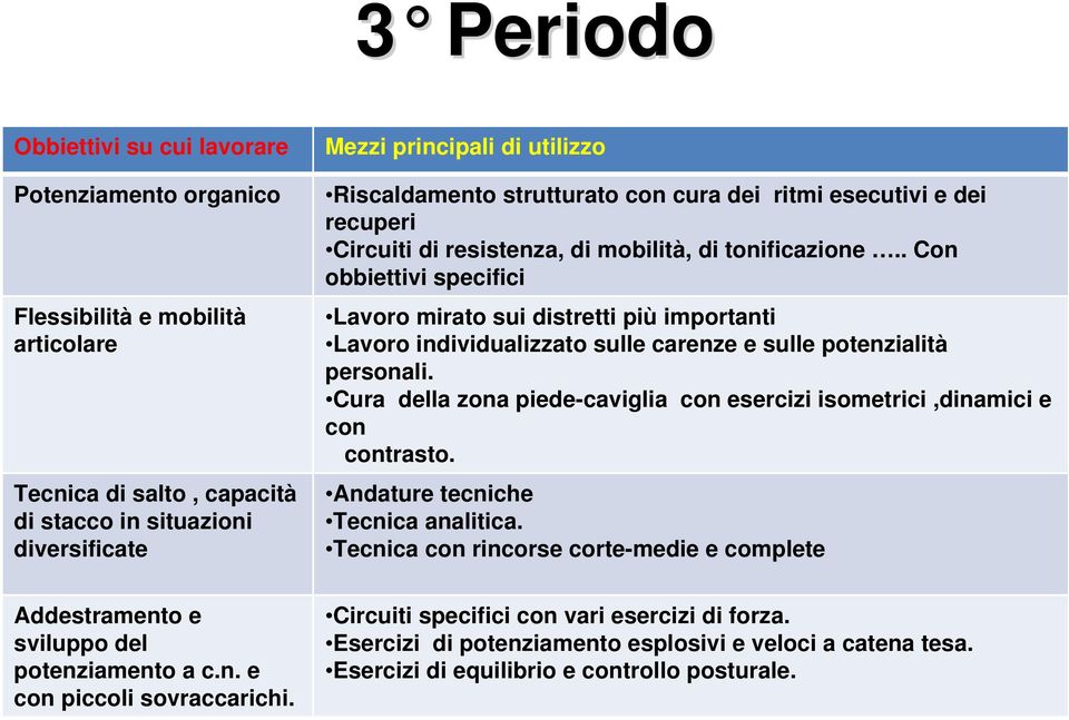 . Con obbiettivi specifici Lavoro mirato sui distretti più importanti Lavoro individualizzato sulle carenze e sulle potenzialità personali.