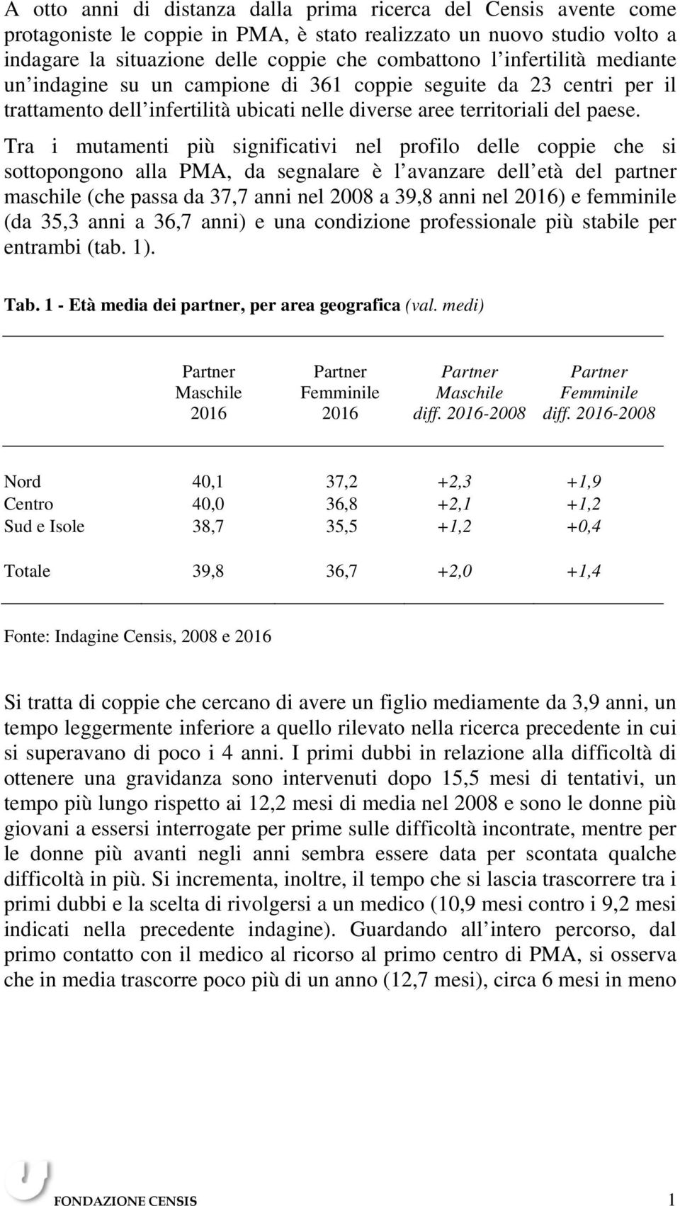 Tra i mutamenti più significativi nel profilo delle coppie che si sottopongono alla PMA, da segnalare è l avanzare dell età del partner maschile (che passa da 37,7 anni nel 2008 a 39,8 anni nel 2016)