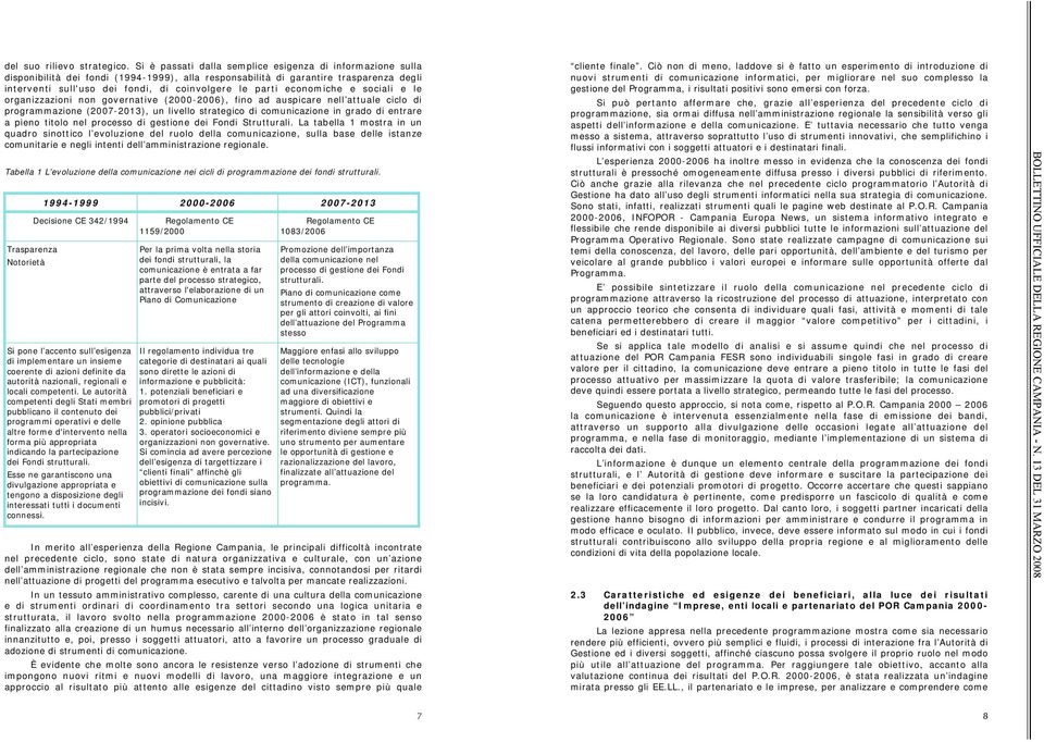 parti economiche e sociali e le organizzazioni non governative (2000-2006), fino ad auspicare nell attuale ciclo di programmazione (2007-2013), un livello strategico di comunicazione in grado di