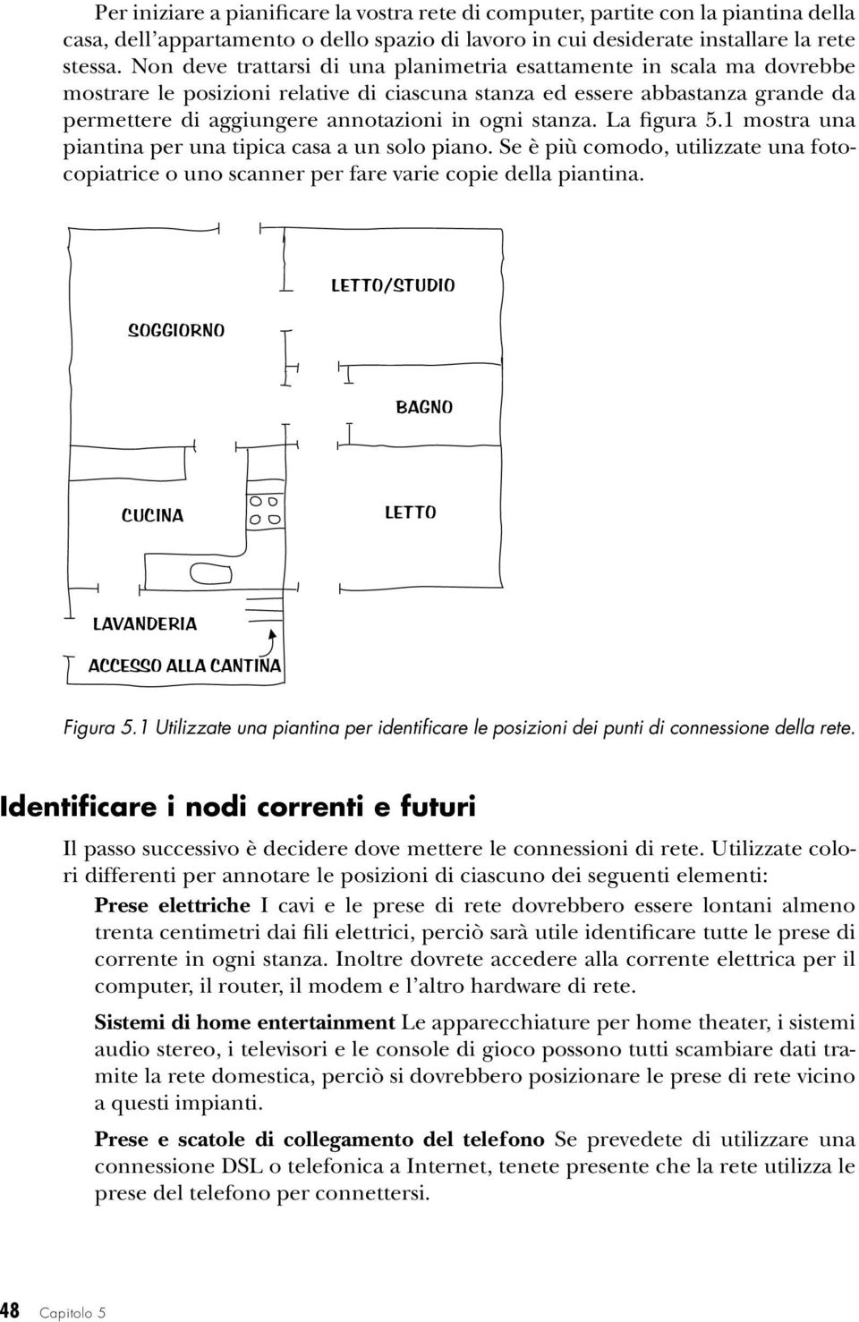 stanza. La figura 5.1 mostra una piantina per una tipica casa a un solo piano. Se è più comodo, utilizzate una fotocopiatrice o uno scanner per fare varie copie della piantina.