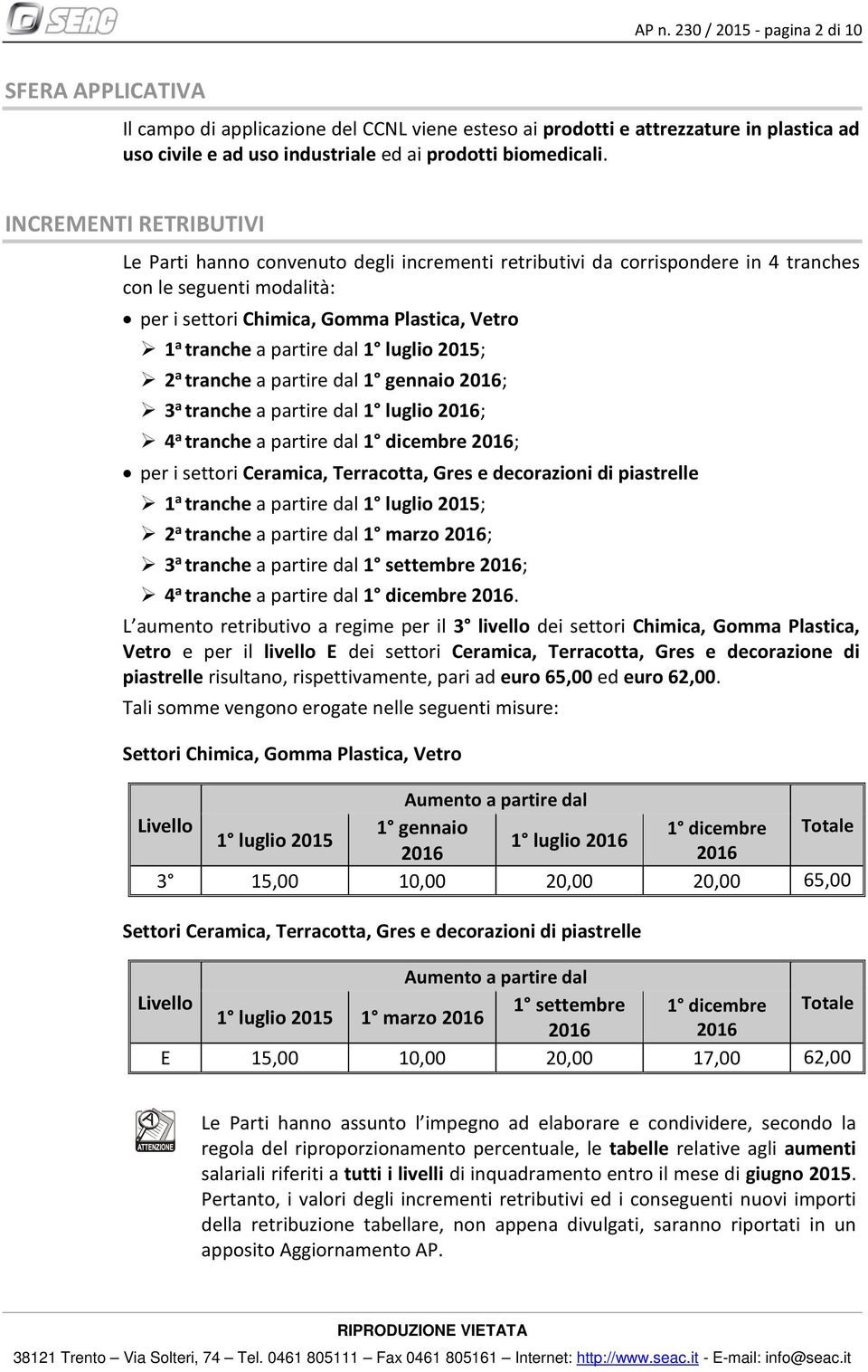 partire dal 1 luglio 2015; 2 a tranche a partire dal 1 gennaio 2016; 3 a tranche a partire dal 1 luglio 2016; 4 a tranche a partire dal 1 dicembre 2016; per i settori Ceramica, Terracotta, Gres e