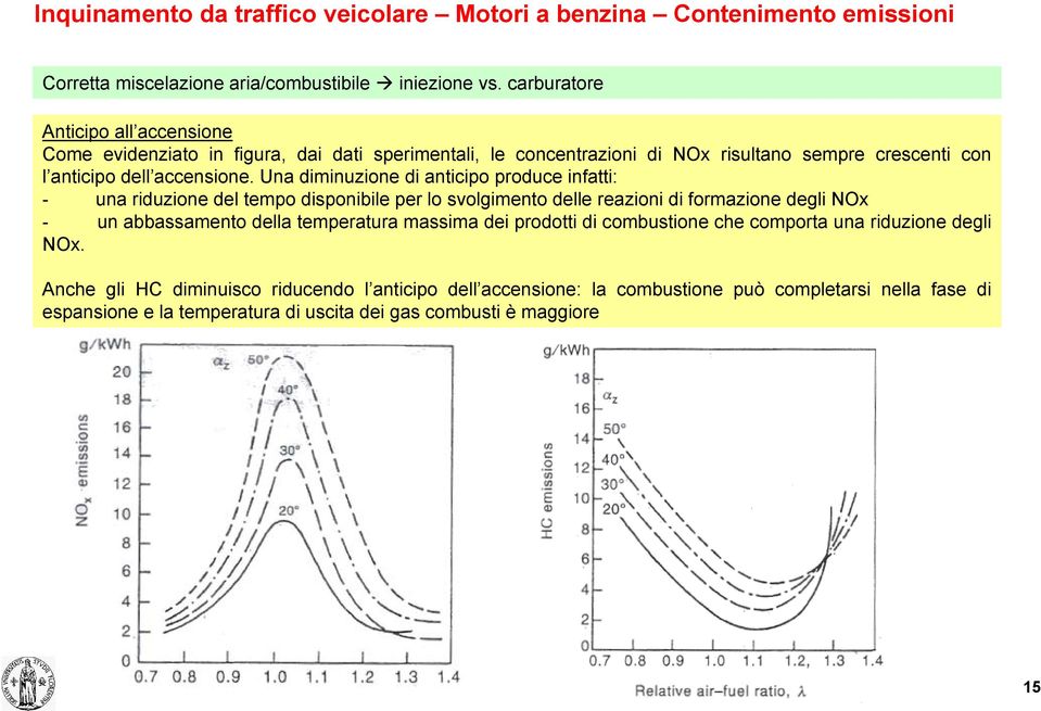 Una diminuzione di anticipo produce infatti: - una riduzione del tempo disponibile per lo svolgimento delle reazioni di formazione degli NOx - un abbassamento della temperatura