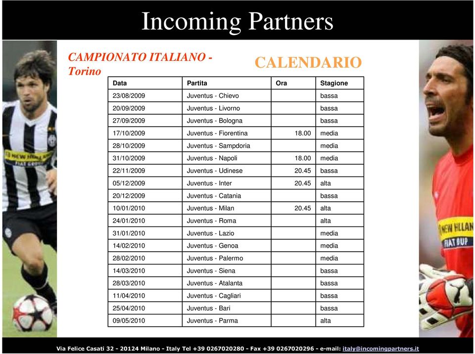 10/01/2010 Juventus - Milan 24/01/2010 Juventus - Roma 31/01/2010 Juventus - Lazio 14/02/2010 Juventus - Genoa 28/02/2010 Juventus - Palermo 14/03/2010 Juventus -