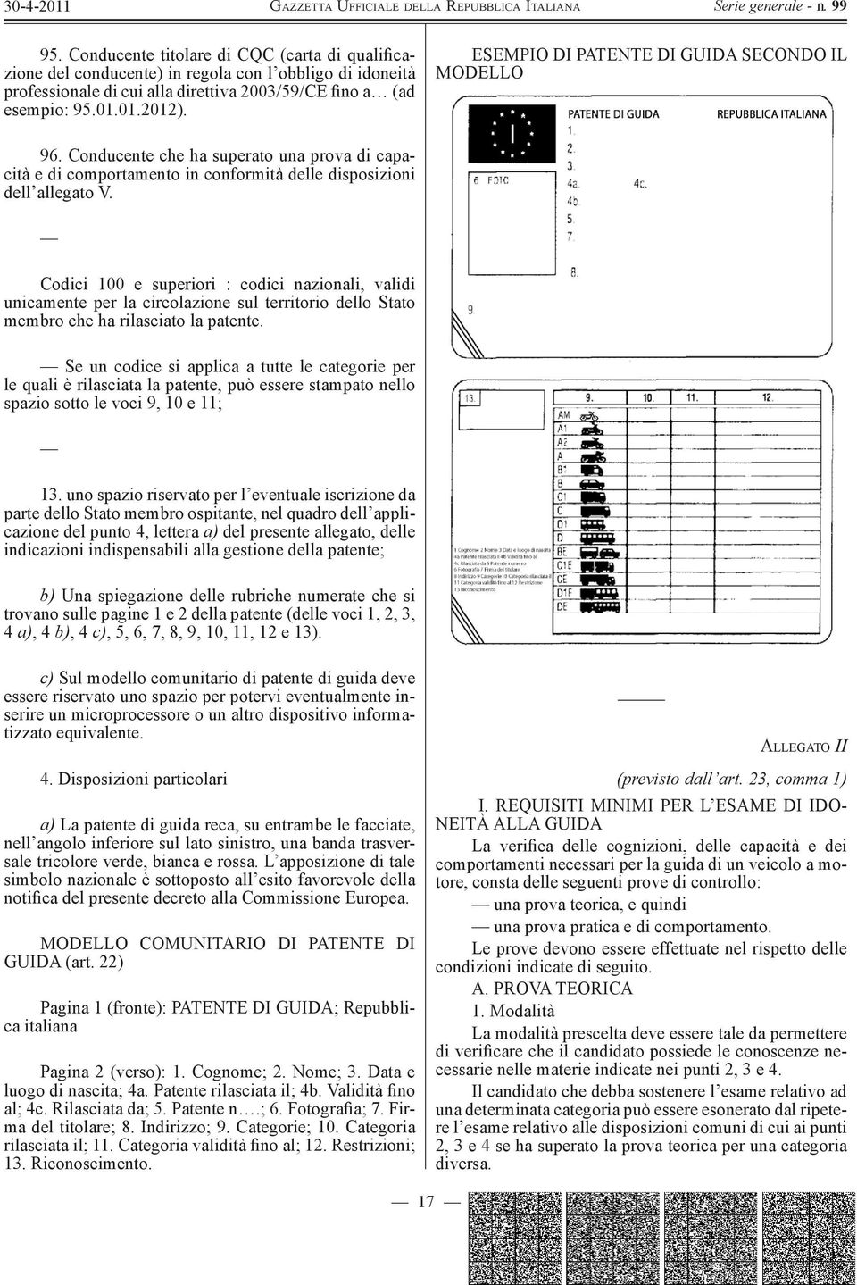 Codici 100 e superiori : codici nazionali, validi unicamente per la circolazione sul territorio dello Stato membro che ha rilasciato la patente.