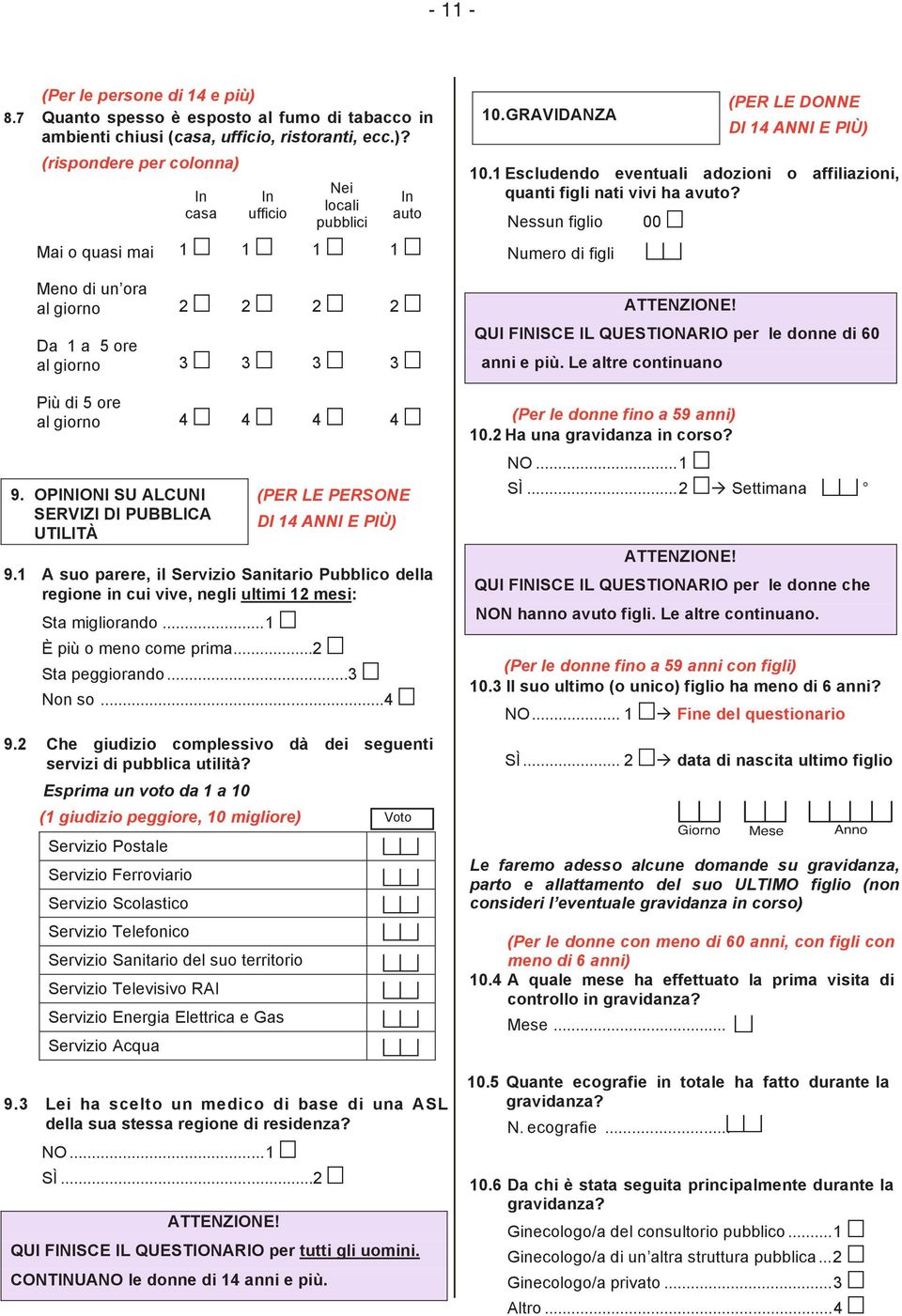 (rispondere per colonna) In casa In ufficio Nei locali pulici In auto Mai o quasi mai 1 m 1 m 1 m 1 m Meno di un ora al giorno 2 m 2 m 2 m 2 m Da 1 a 5 ore al giorno 3 m 3 m 3 m 3 m Più di 5 ore al