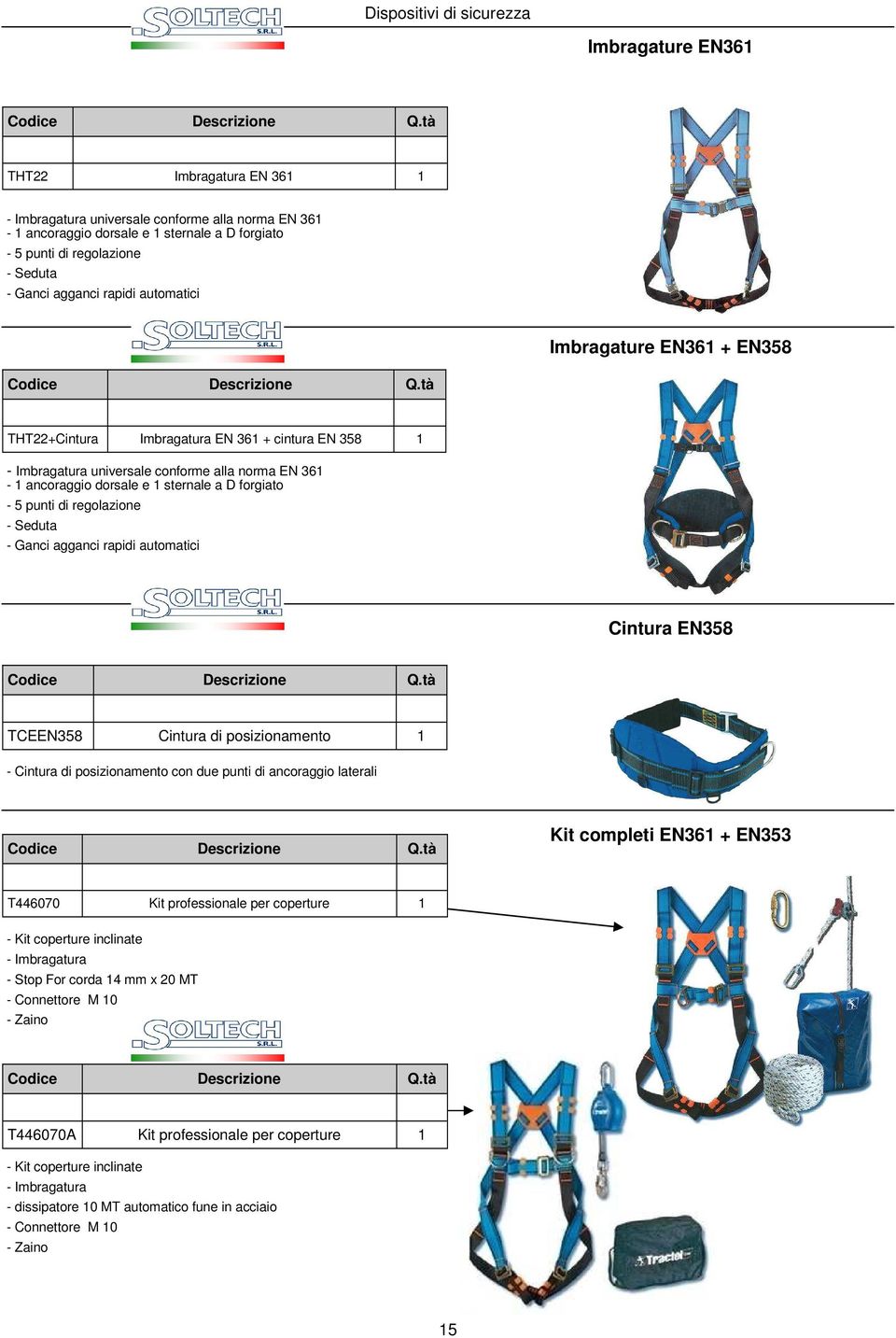 regolazione - Seduta - Ganci agganci rapidi automatici Cintura EN358 TCEEN358 Cintura di posizionamento - Cintura di posizionamento con due punti di ancoraggio laterali Kit completi EN36 + EN353