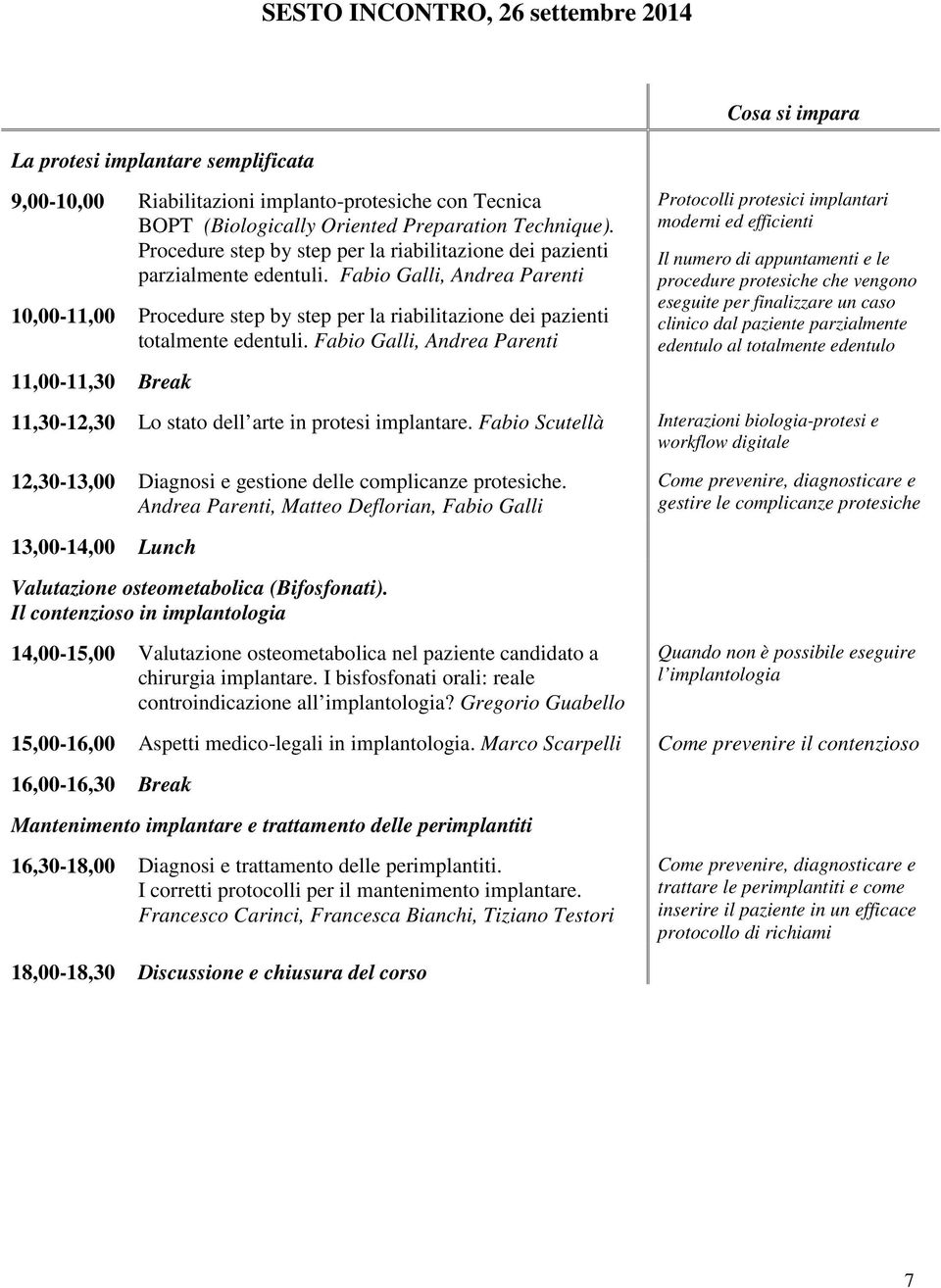 Fabio Galli, Andrea Parenti 11,00-11,30 Break Protocolli protesici implantari moderni ed efficienti Il numero di appuntamenti e le procedure protesiche che vengono eseguite per finalizzare un caso