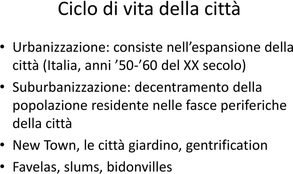 decentramento della popolazione residente nelle fasce periferiche