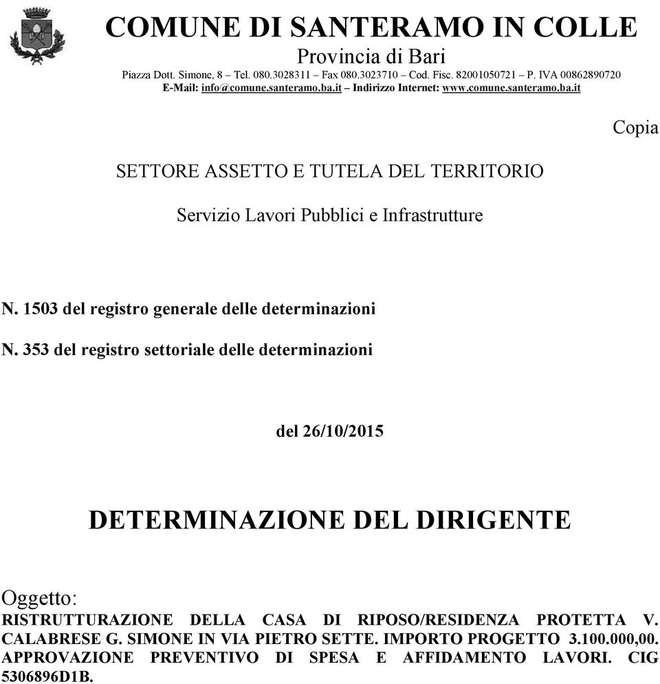 1503 del registro generale delle determinazioni N.