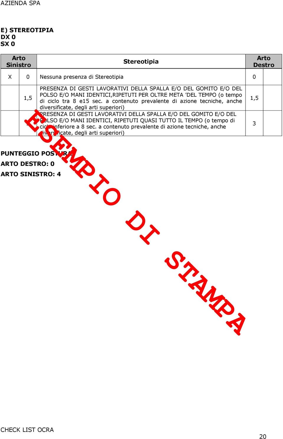 a contenuto prevalente di azione tecniche, anche diversificate, degli arti superiori) PRESENZA DI GESTI LAVORATIVI DELLA SPALLA E/O DEL GOMITO E/O DEL POLSO