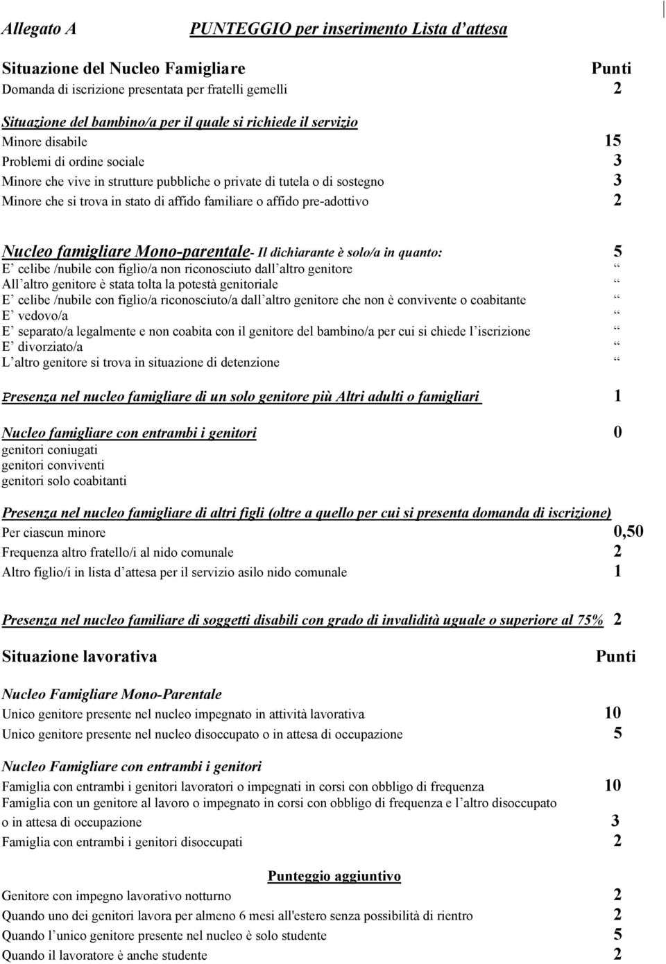 pre-adottivo 2 Nucleo famigliare Mono-parentale- Il dichiarante è solo/a in quanto: 5 E celibe /nubile con figlio/a non riconosciuto dall altro genitore All altro genitore è stata tolta la potestà