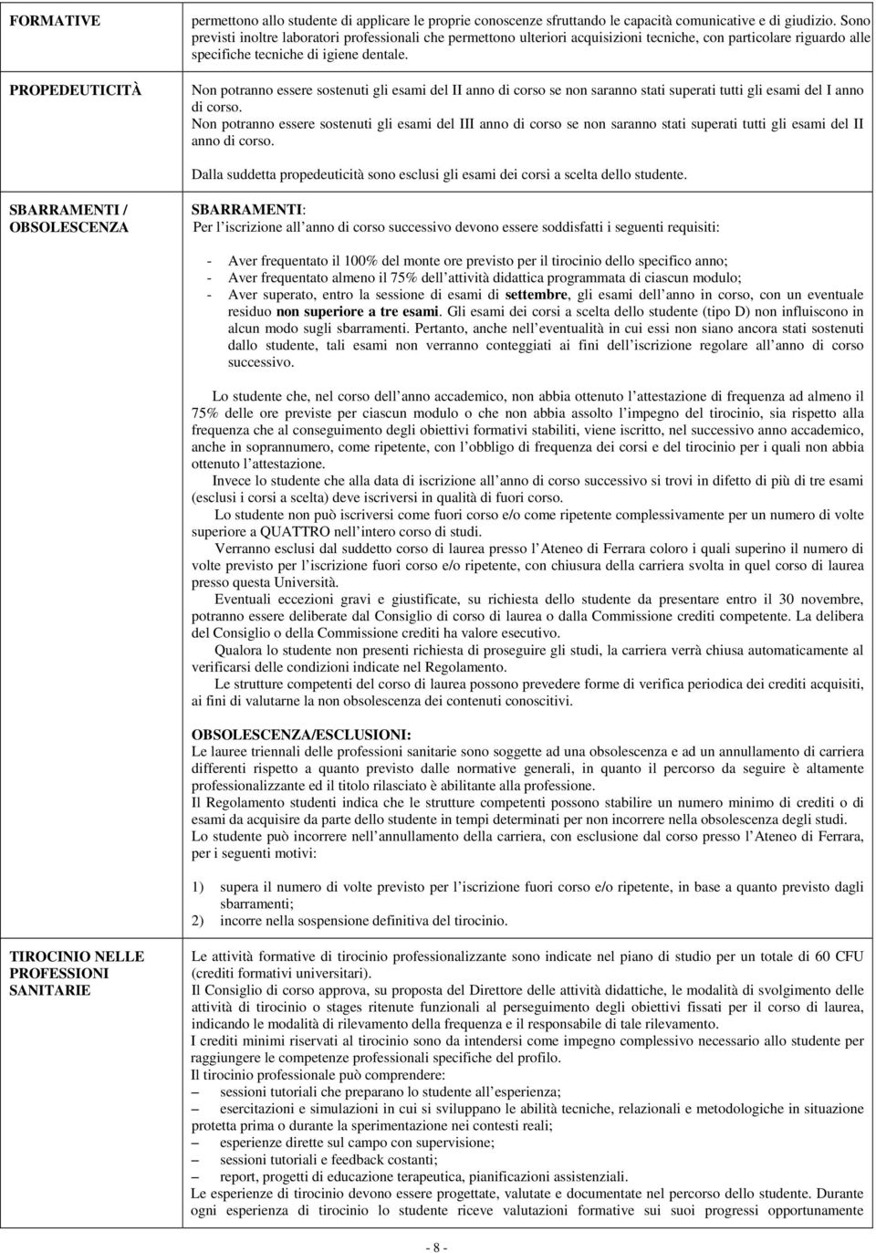 Non potranno essere sostenuti gli esami del II anno di se non saranno stati superati tutti gli esami del I anno di.